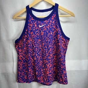 Nike Tank Top Womens Large Dri Fit Regular Blue/Orange Camo Look Sleeveless
